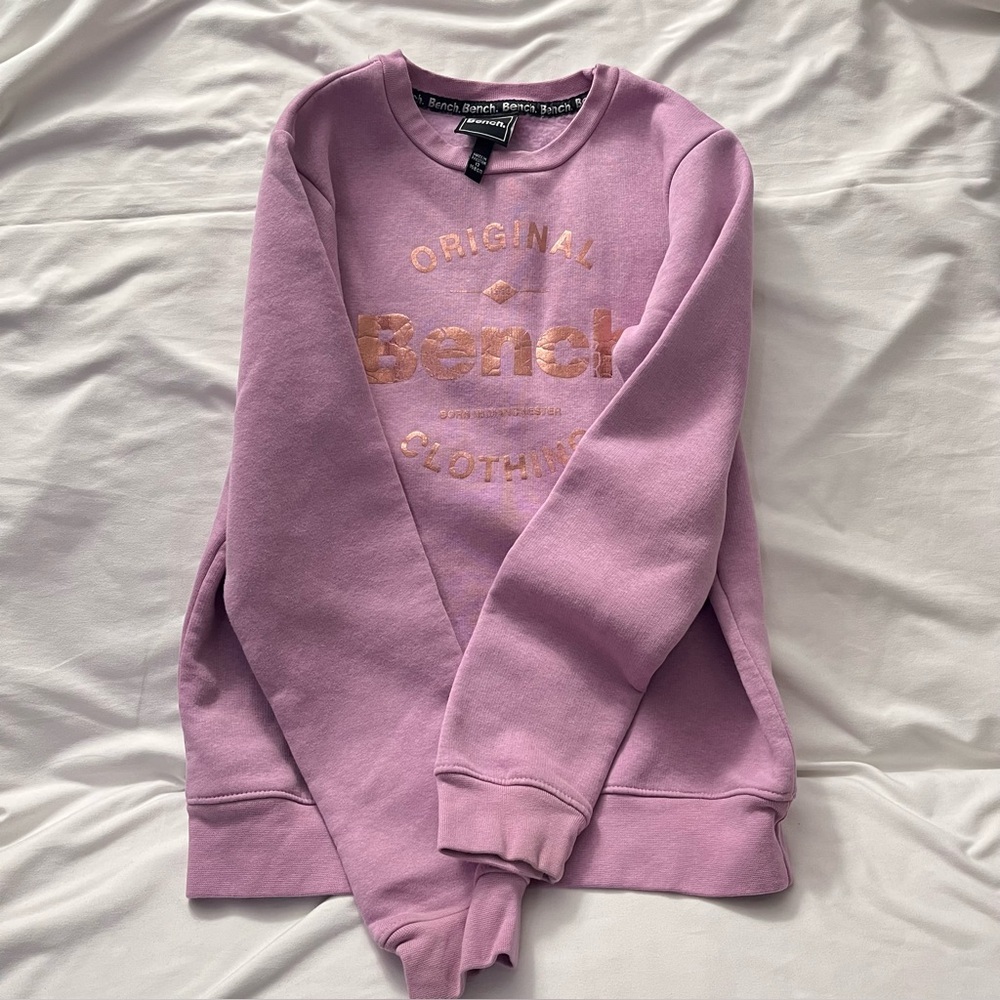 Bench Logo Sweatshirt Rose Gold Graphic Fleece Women's Small